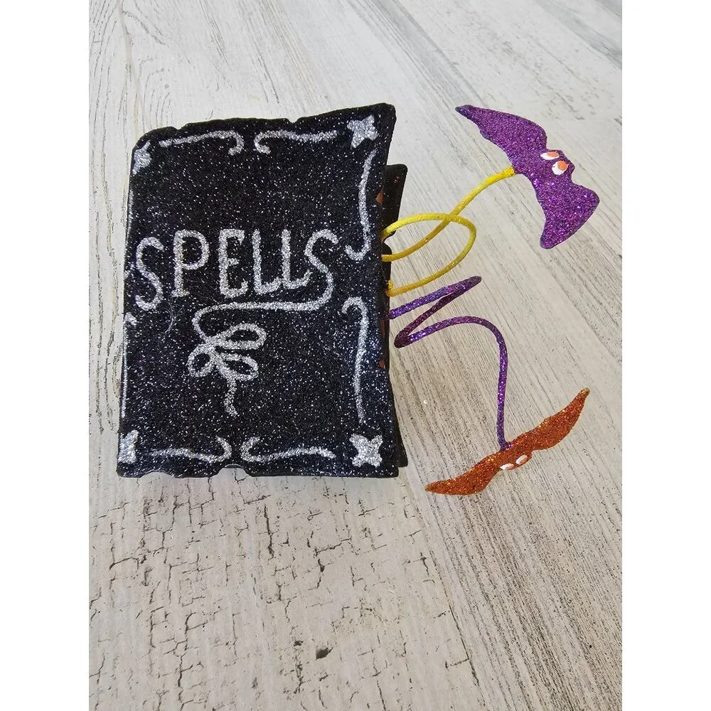 Pier 1 spells book ornament glitter Halloween witch bat RARE sparkle decor